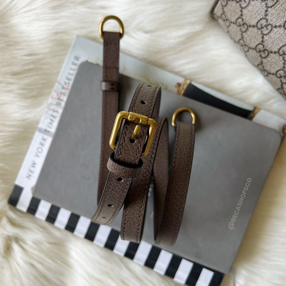 Gucci Brown Leather Shoulder Strap with Gold-Tone Buckle